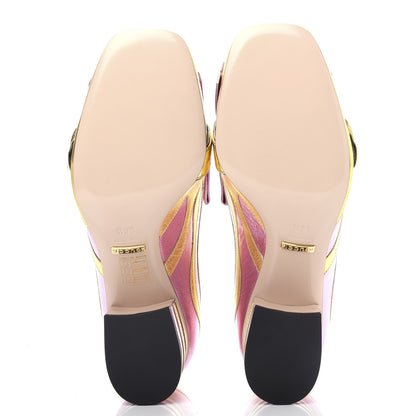 Gucci Metallic Nappa Inlay GG Marmont Fringe 50mm Loafer Pumps 36.5 Oro Vecchio Rosa 6 of 12