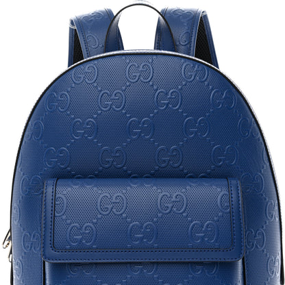 Gucci Calfskin GG Tennis Embossed Backpack Intense Metal Blue Black 9 of 11