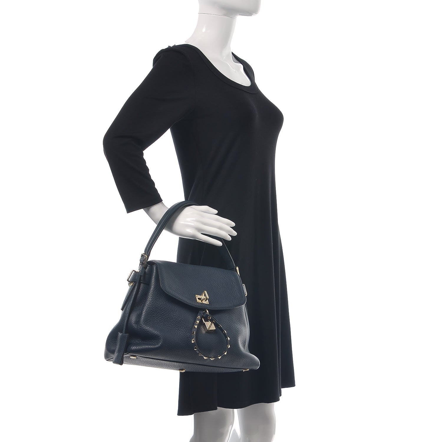 Valentino Garavani Grained Lagun Calfskin Rockstud Twiny Top Handle Bag Marine 2 of 7