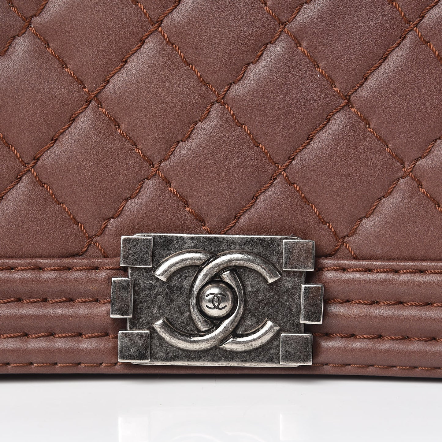 Calfskin Stitched Medium Boy Flap Brown