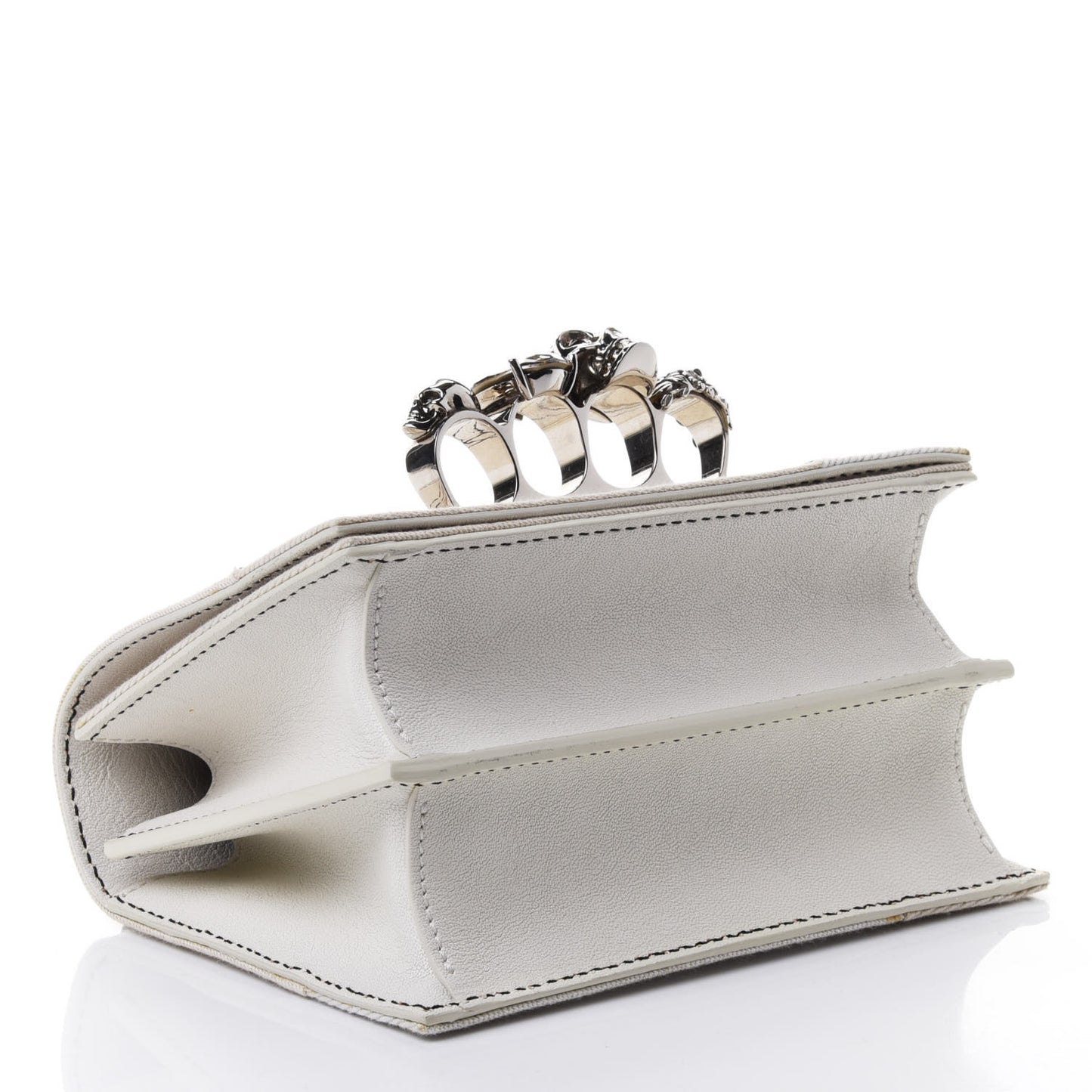 Denim Small Jeweled Knuckle Satchel White