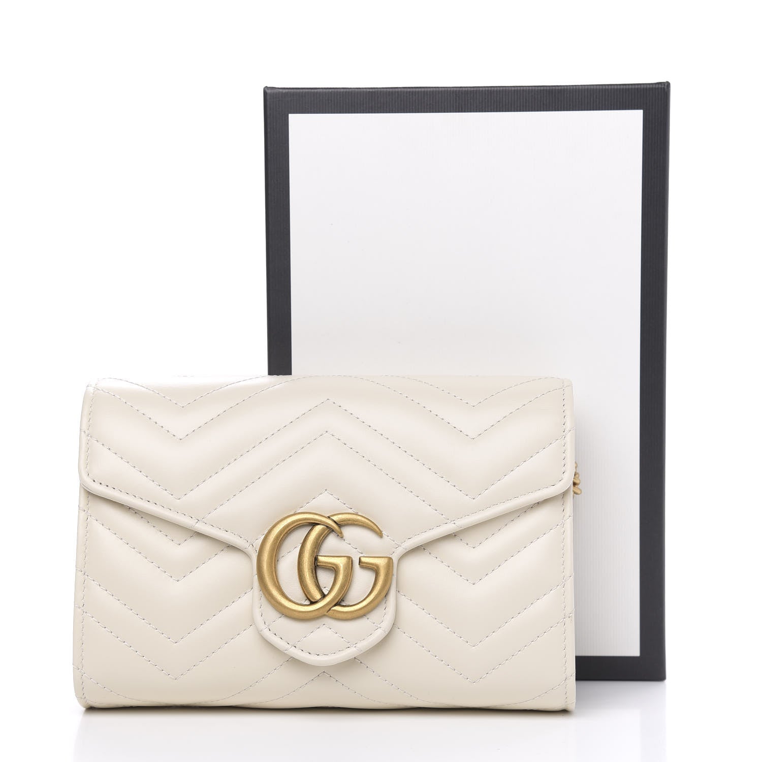 Gucci Calfskin Matelasse GG Marmont Chain Wallet Mystic White 11 of 11