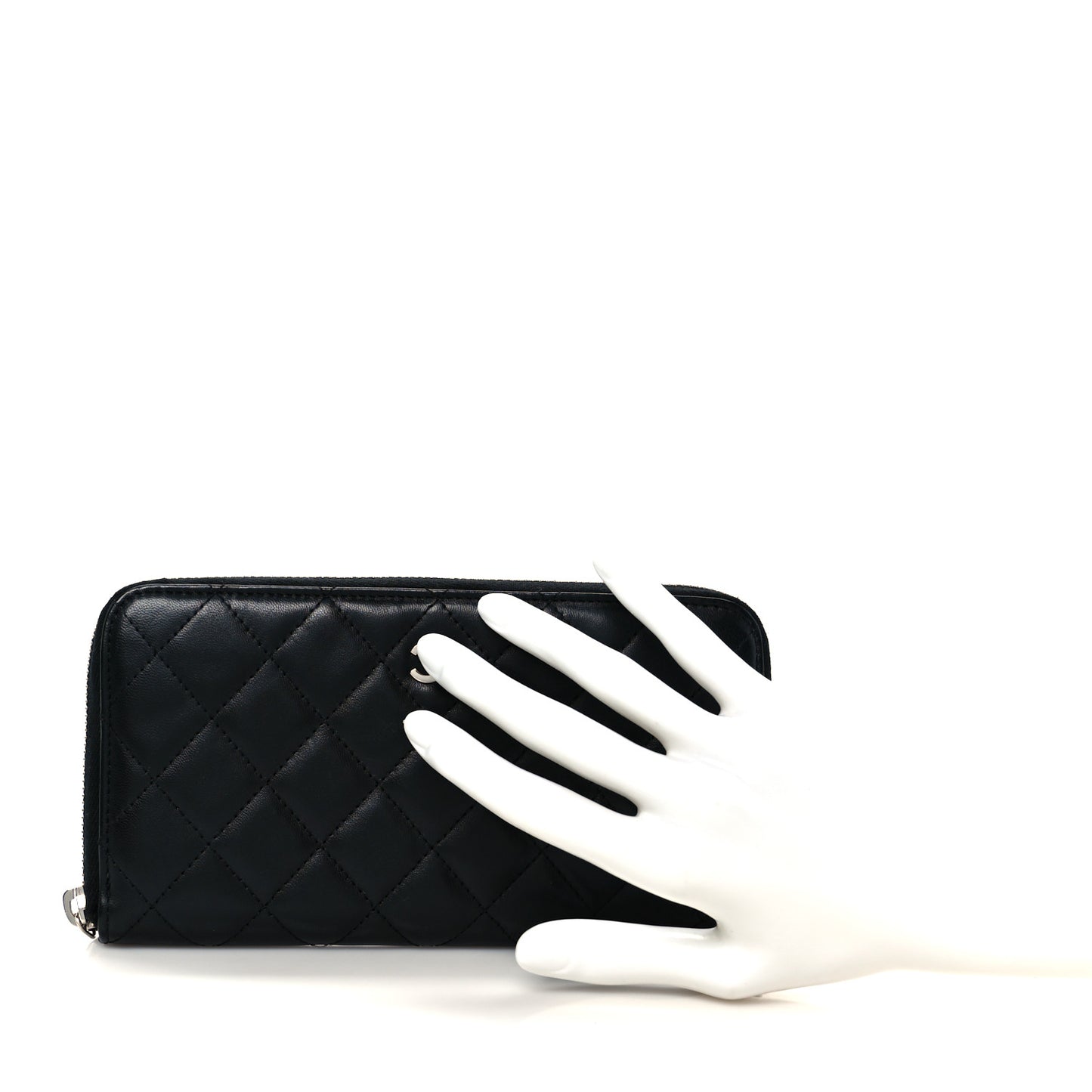Lambskin Quilted Large Gusset Zip Around Wallet Black
