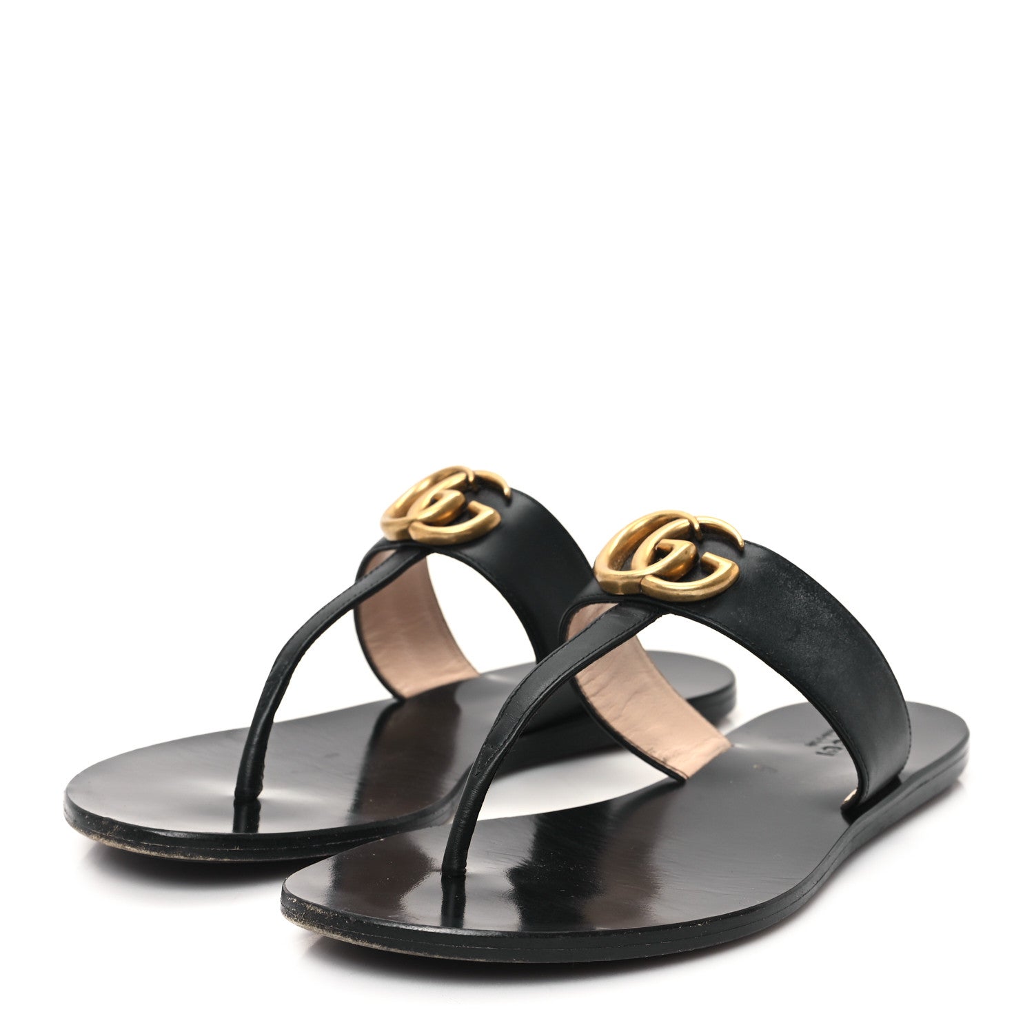 Gucci Calfskin GG Marmont Thong Sandals 36.5 Black 4 of 9