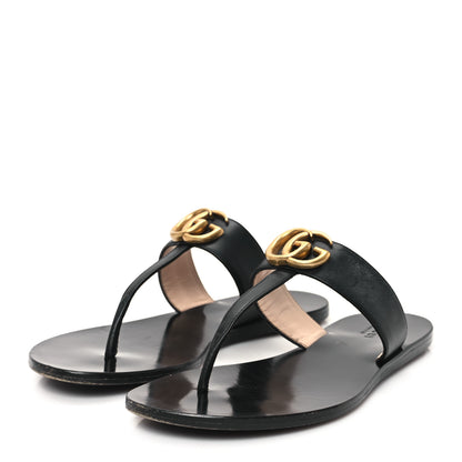 Gucci Calfskin GG Marmont Thong Sandals 36.5 Black 4 of 9