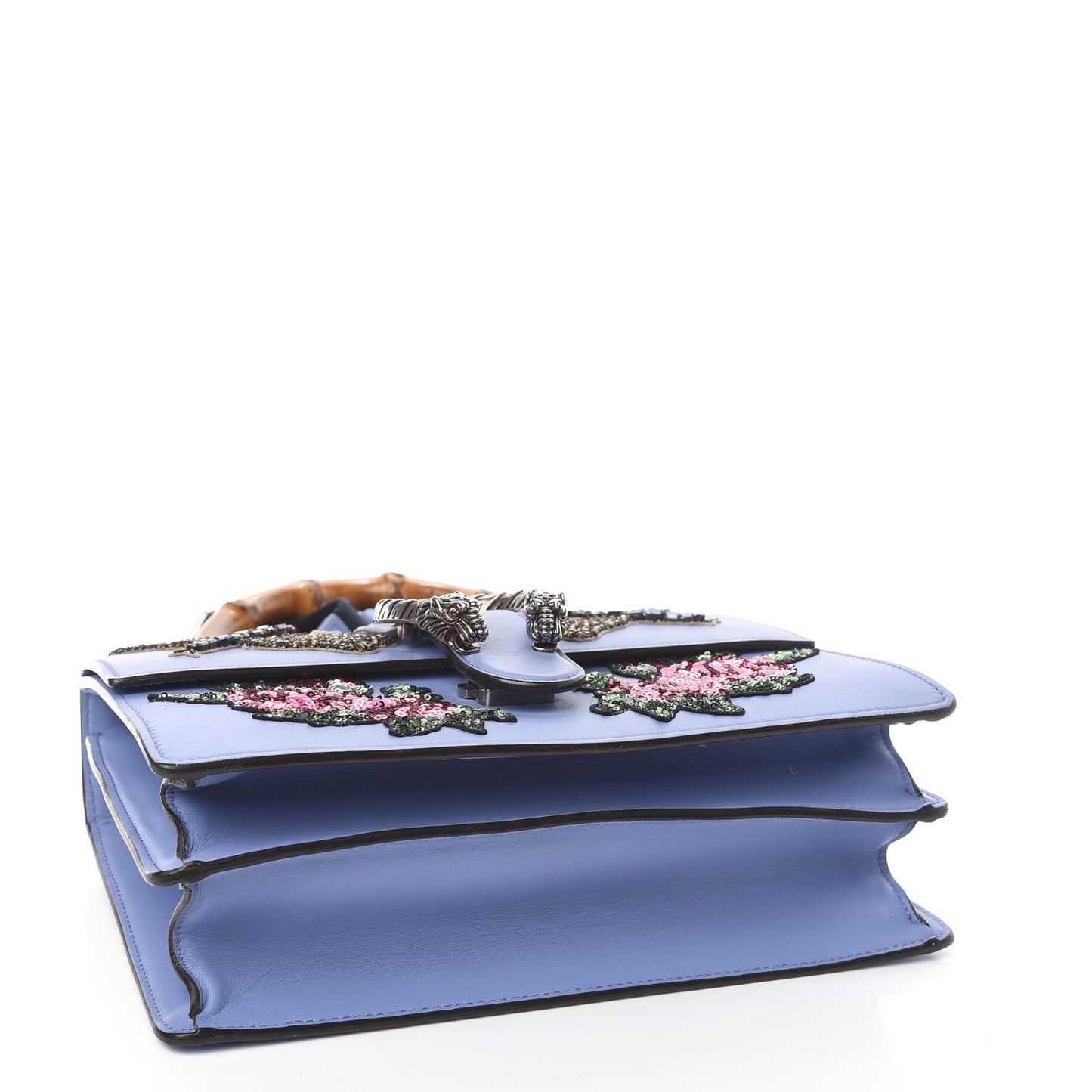 Calfskin Bamboo Web Embroidered Medium Dionysus Top Handle Bag Light Blue