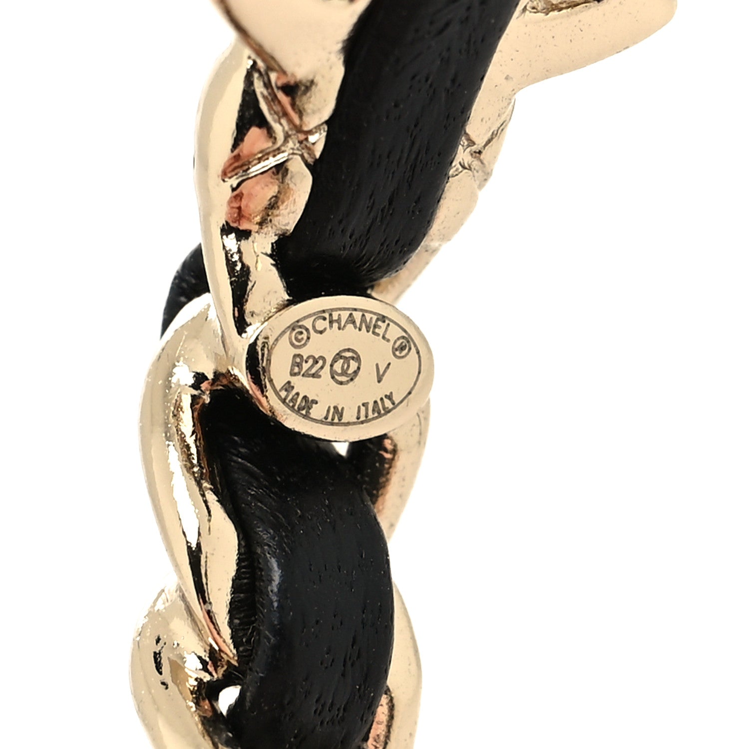 Chanel Metal Lambskin Quilted CC Turnlock Chain Hoop Earrings Gold Black 4 of 4