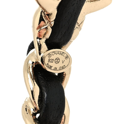 Chanel Metal Lambskin Quilted CC Turnlock Chain Hoop Earrings Gold Black 4 of 4