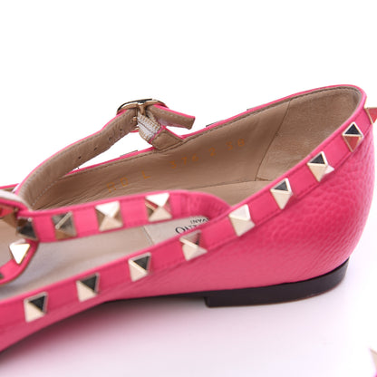 Valentino Garavani Pebbled Calfskin Rockstud Cage Ballerina Flats 38 Peony 9 of 11