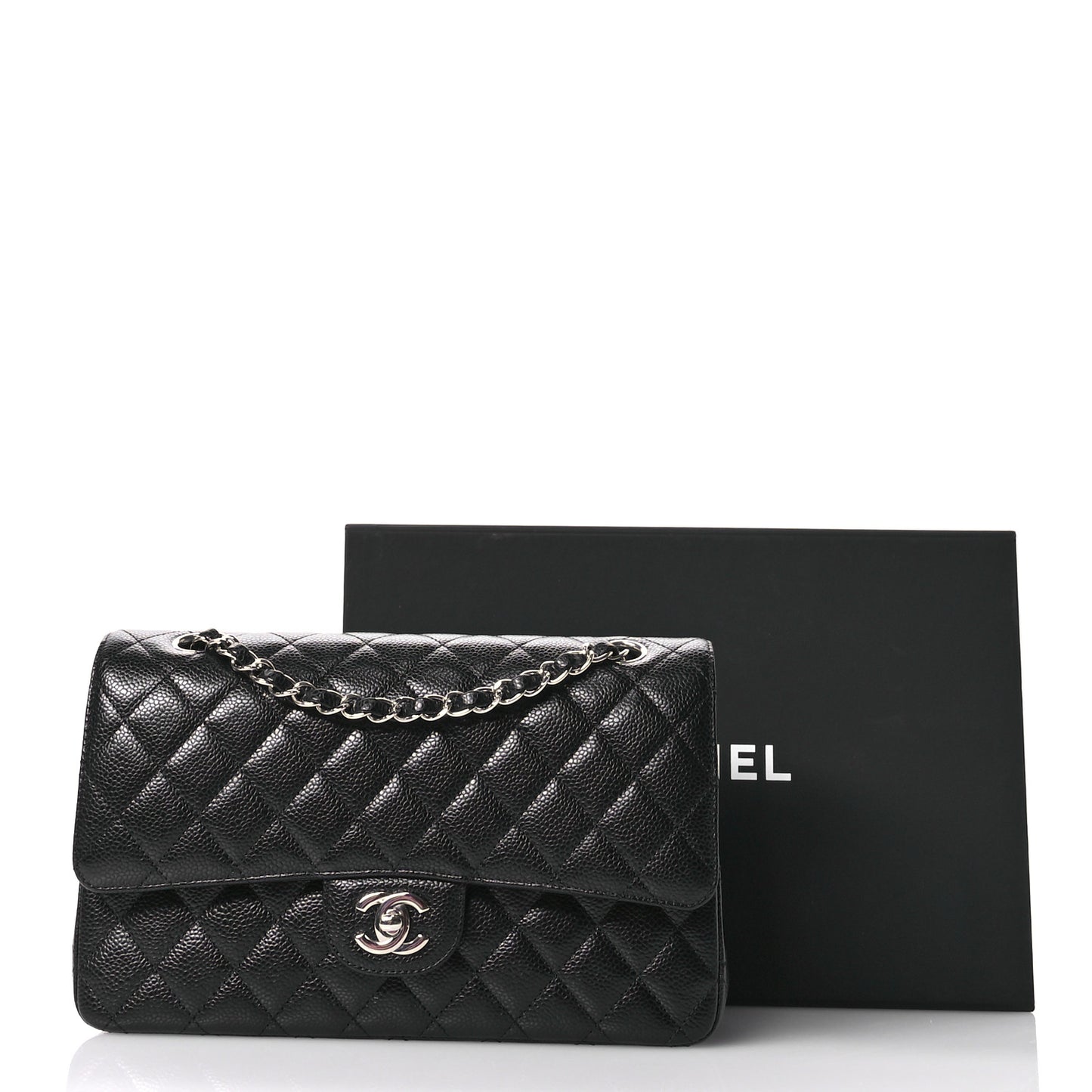 Caviar Quilted Medium Double Flap Black