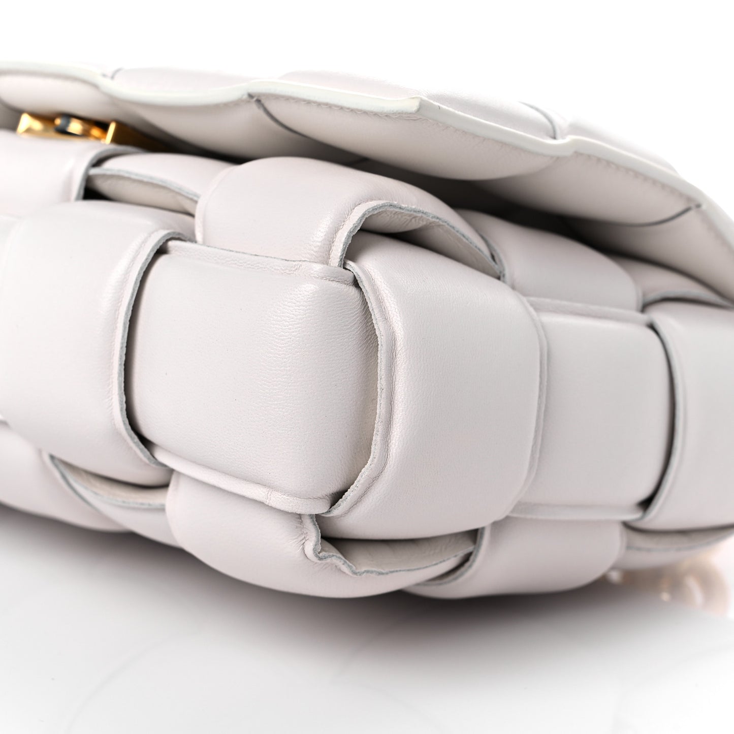 Lambskin Maxi Intreccio Padded Chain Cassette Crossbody Bag White