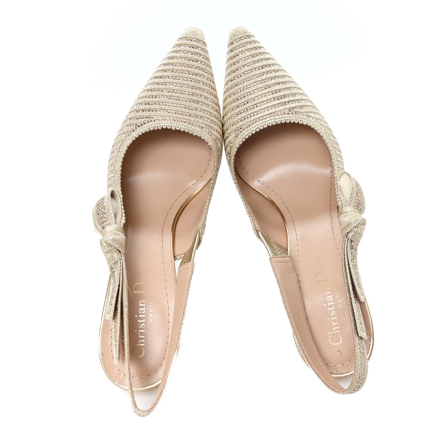 Cotton Laminated Strass J'Adior Slingback 100mm Pumps 38 Gold