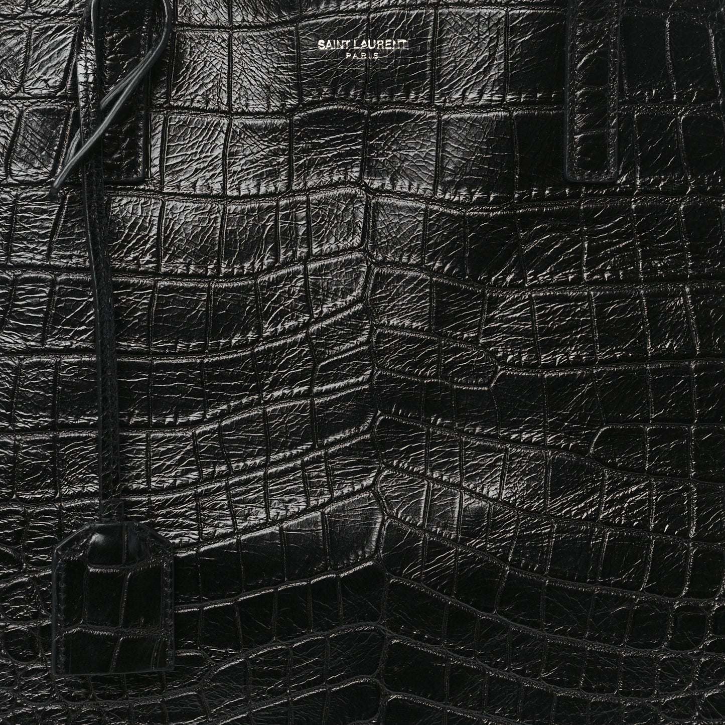 Calfskin Crocodile Embossed Large Shopper Tote Black