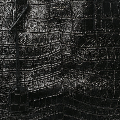 Saint Laurent Calfskin Crocodile Embossed Large Shopper Tote Black 9 of 11
