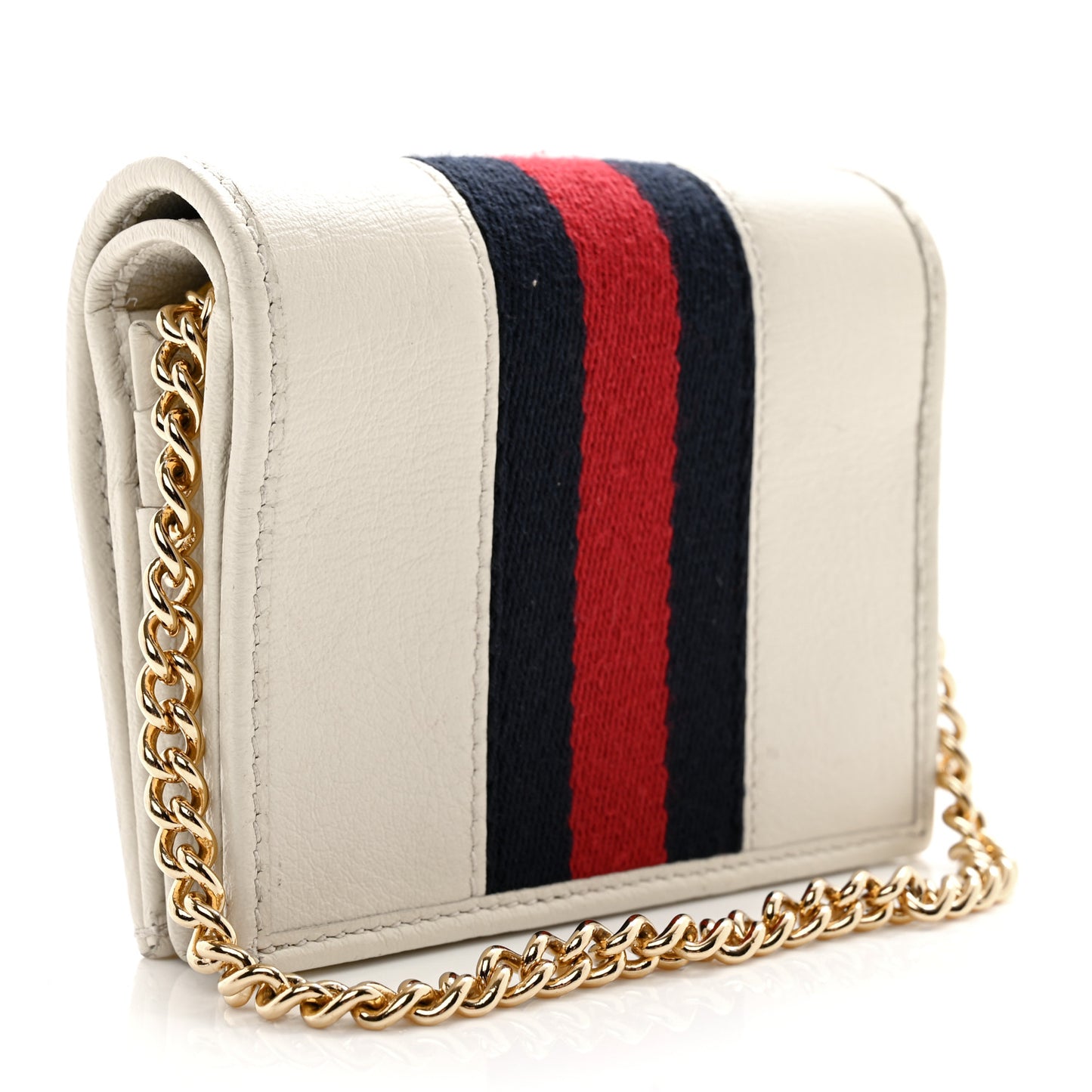 Calfskin Web Rajah Chain Card Case Wallet White