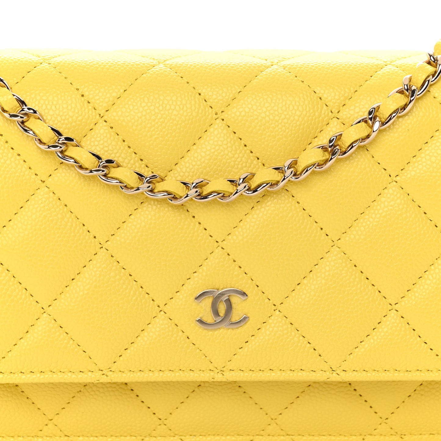 Caviar Quilted Wallet on Chain WOC Yellow