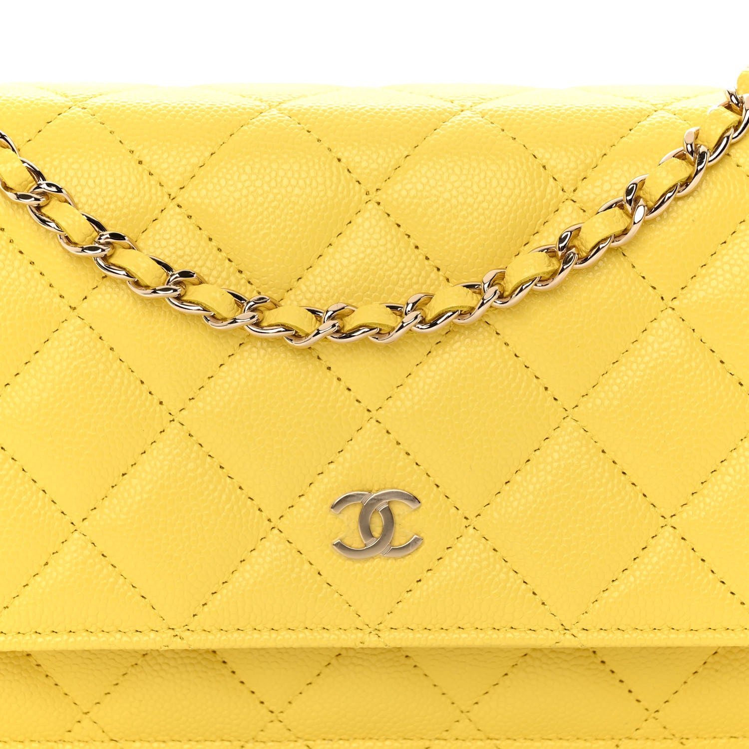 Chanel Caviar Quilted Wallet on Chain WOC Yellow 9 of 11