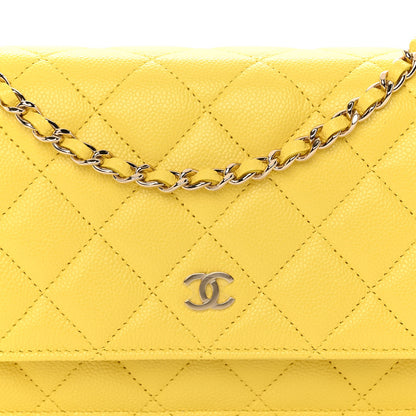 Chanel Caviar Quilted Wallet on Chain WOC Yellow 9 of 11