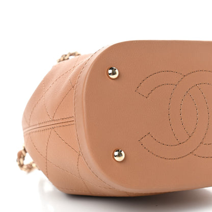 Chanel Calfskin Stitched Chain Bucket Bag Camel 8 of 11