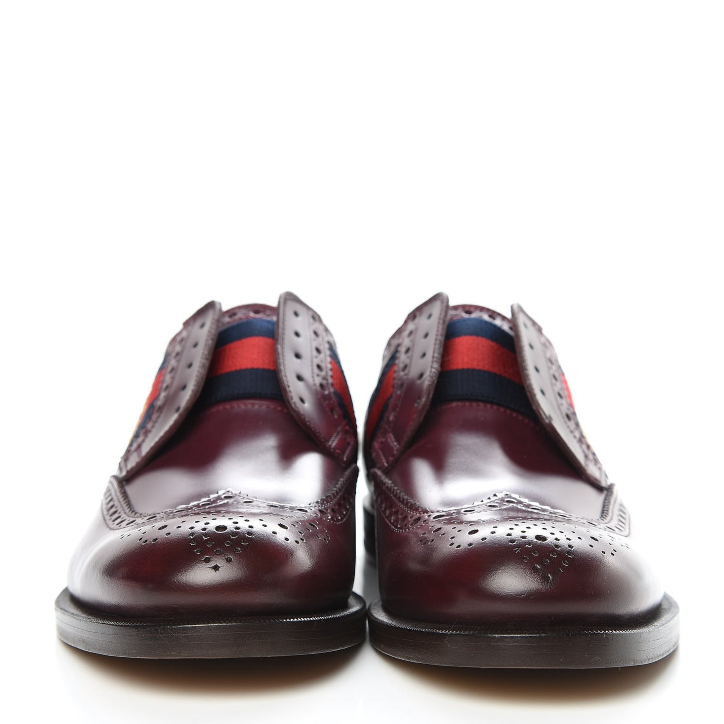 Calfskin Web Bee Embroidered Mens Slip-On Brogue Wingtip Derby Shoes 7 Bordeaux