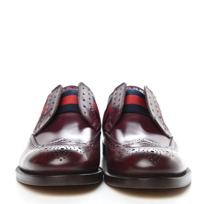 Gucci Calfskin Web Bee Embroidered Mens Slip-On Brogue Wingtip Derby Shoes 7 Bordeaux 2 of 9
