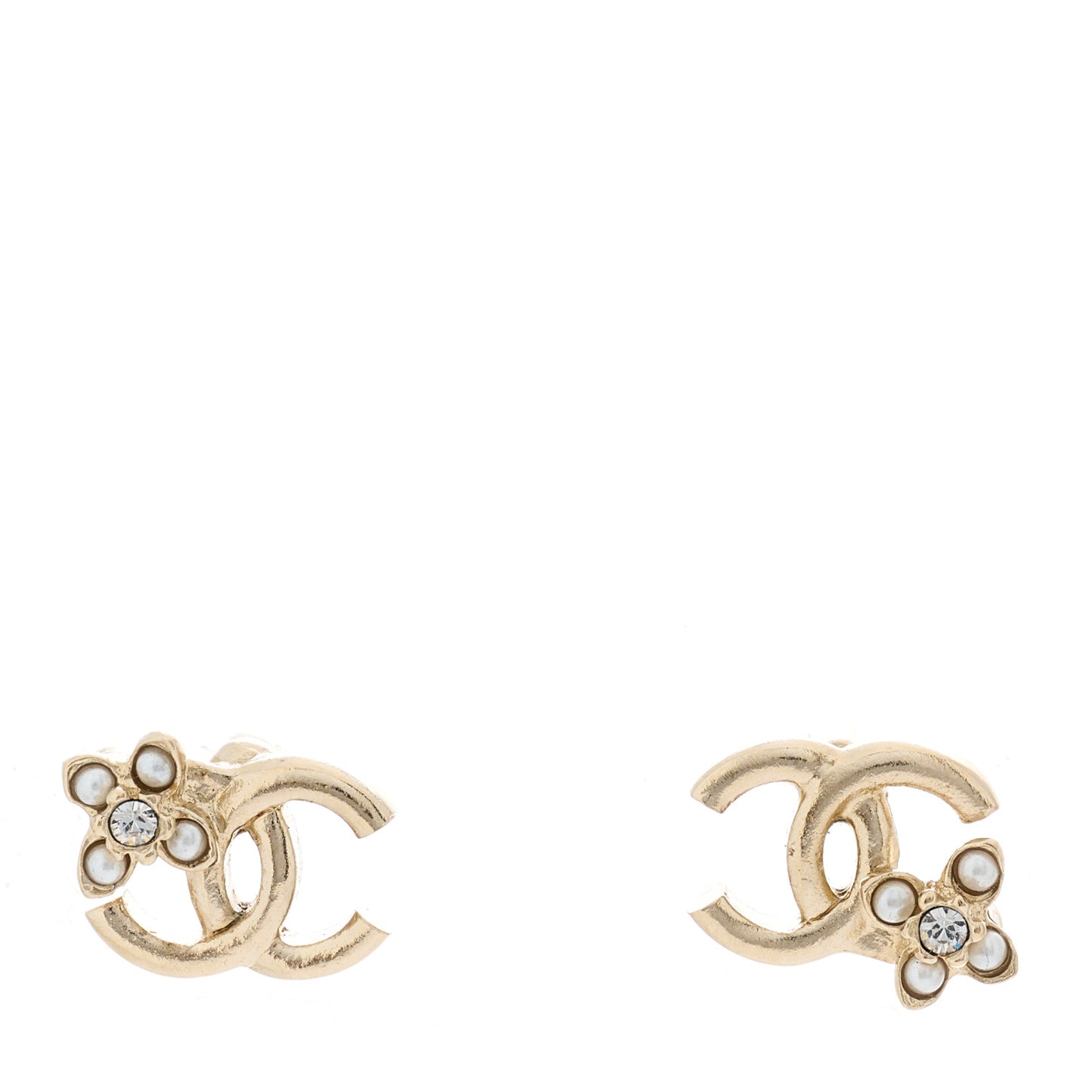 Pearl Crystal Flower Mini CC Earrings Gold