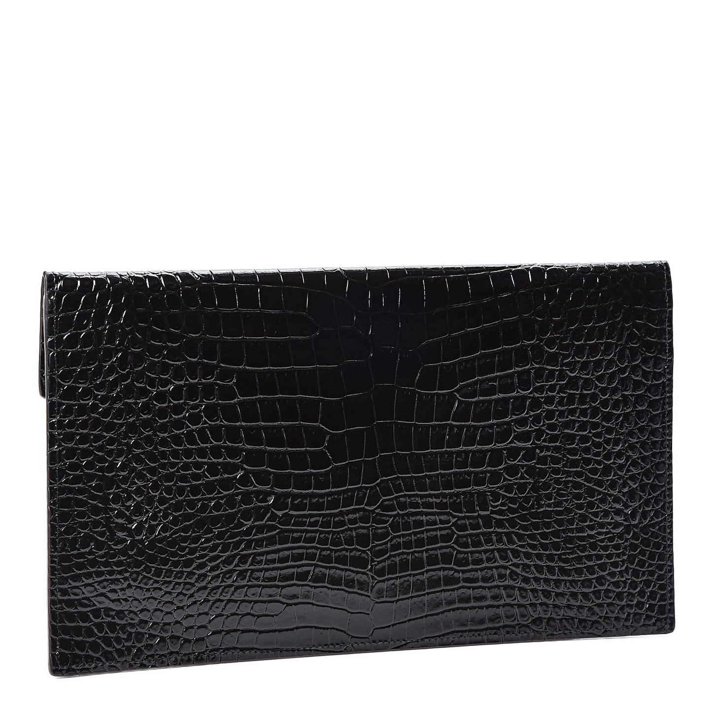 Calfskin Crocodile Embossed Uptown Monogram Clutch Black