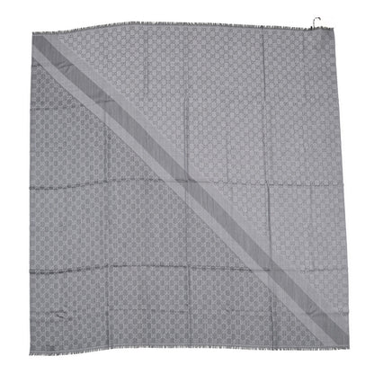 Gucci Wool Silk Monogram GGWeb Fringe Shawl Pearl Medium Grey 1 of 3