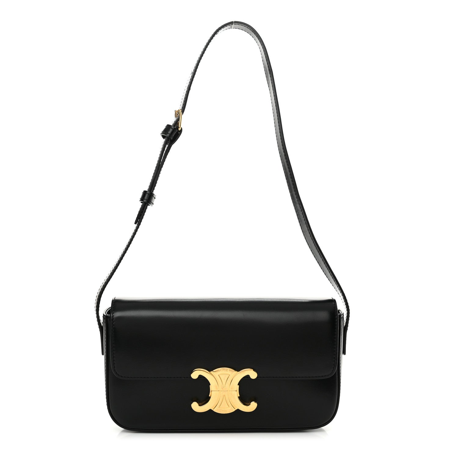 Celine Shiny Calfskin Triomphe Shoulder Bag Black 1 of 11