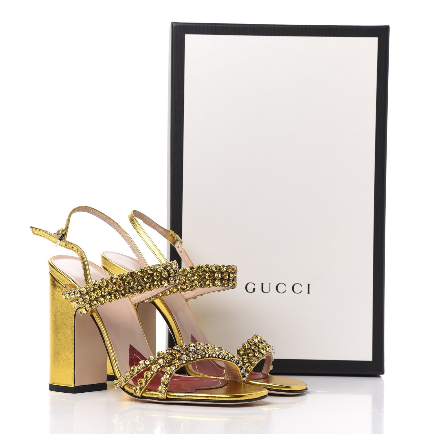 Gucci Nappa Silk Crystal Bertie High Heel Sandals 37 Gold 11 of 11