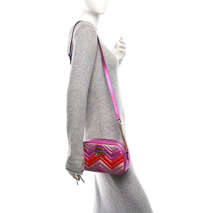 Gucci Laminated Nappa Matelasse Small GG Marmont Chain Shoulder Bag Fuxia Rosso Rosa 2 of 10