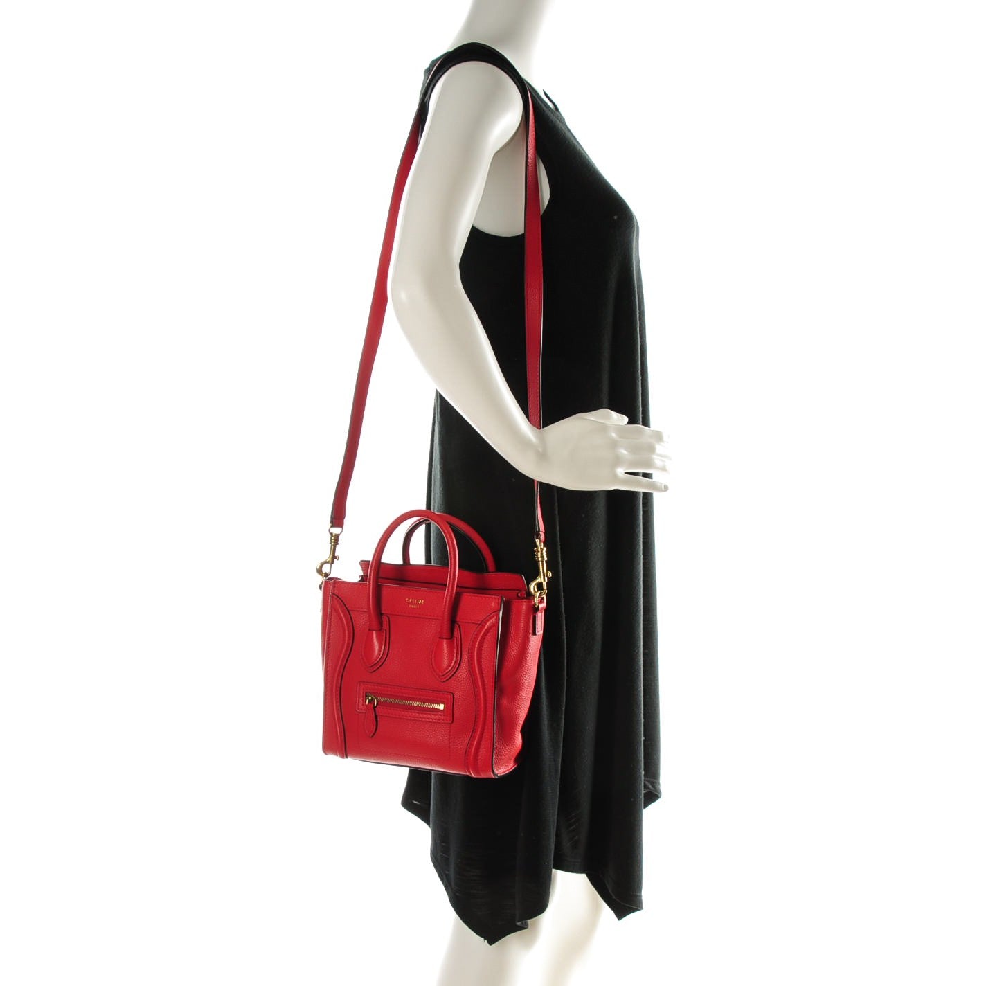 Celine Drummed Calfskin Nano Luggage Coquelicot 2 of 8