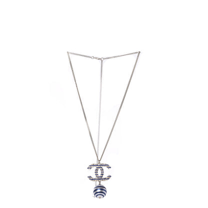 Chanel Resin Pearl Striped CC Drop Necklace Blue Gold 4 of 7