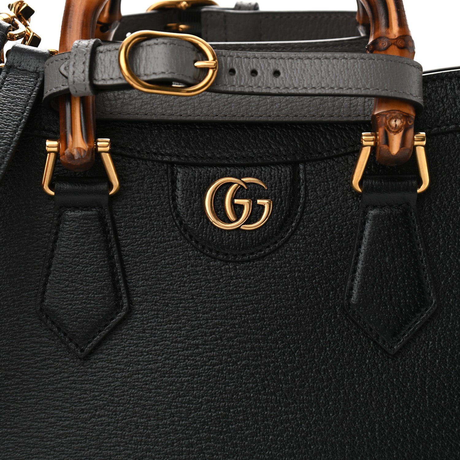 Gucci Textured Dollar Calfskin Web Small Diana Tote Bag Black Dusty Grey 7 of 9