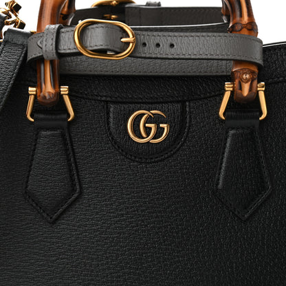 Gucci Textured Dollar Calfskin Web Small Diana Tote Bag Black Dusty Grey 7 of 9