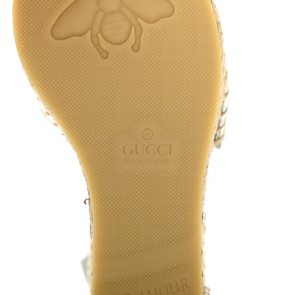 Gucci Lame GG Monogram Ankle Wrap Platform Espadrille Wedges 36.5 Silver Beige Light Grey 6 of 9