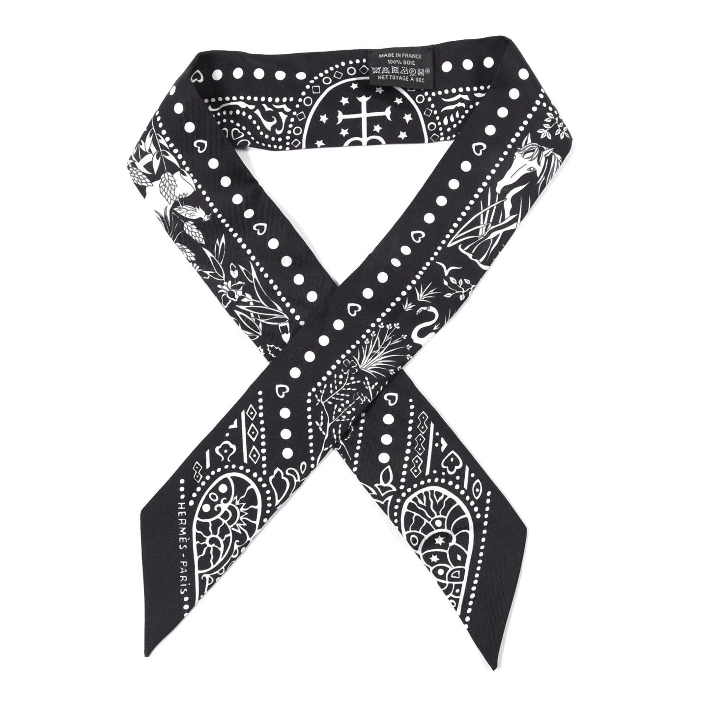 Silk Peuple Du Vent Bandana Twilly Black White