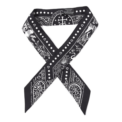 Hermes Silk Peuple Du Vent Bandana Twilly Black White 1 of 4