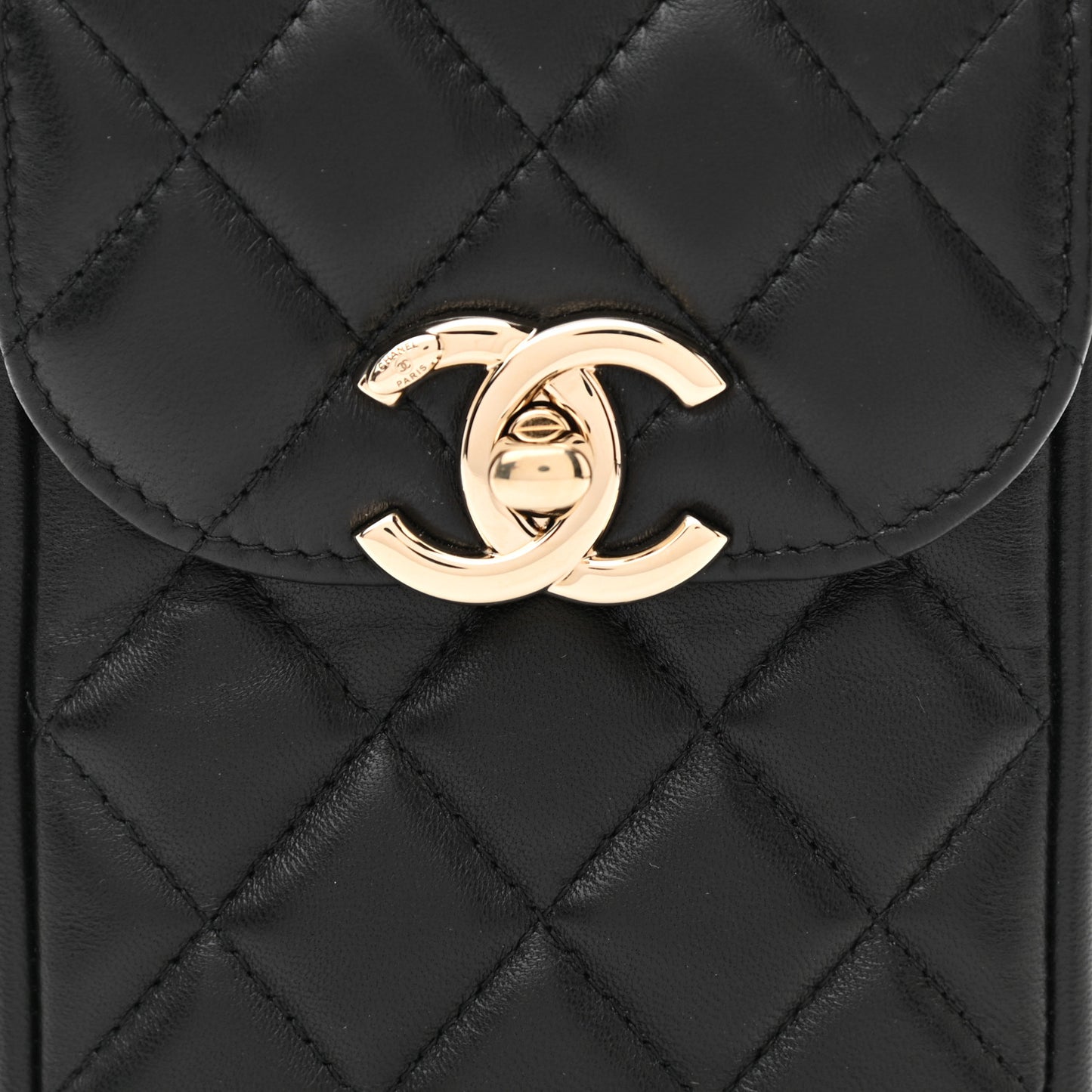 Lambskin Quilted Phone Chain Clutch Waist Bag Black