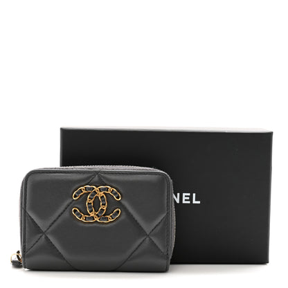 Chanel Lambskin Quilted Chanel 19 Zip Around Coin Purse Wallet Dark Grey 10 of 10