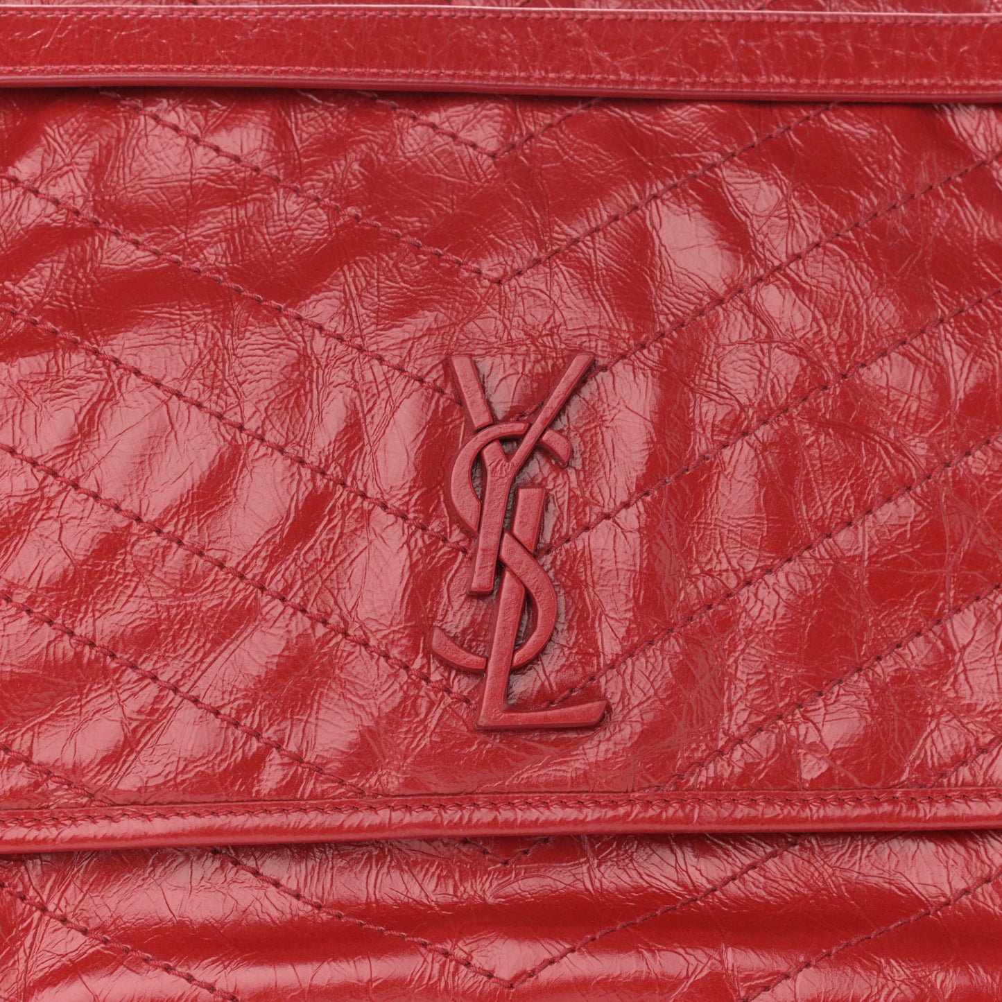 Crinkled Calfskin Matelasse Monogram Large Niki Chain Satchel Rouge Eros