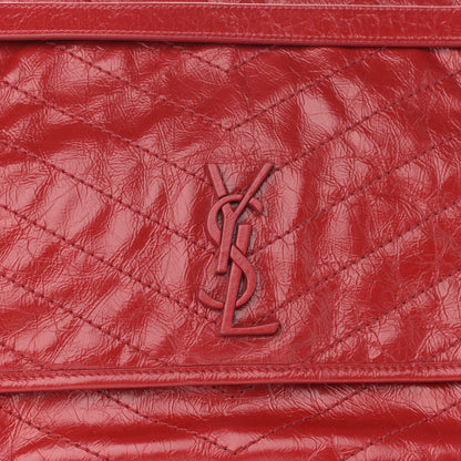 Saint Laurent Crinkled Calfskin Matelasse Monogram Large Niki Chain Satchel Rouge Eros 9 of 12