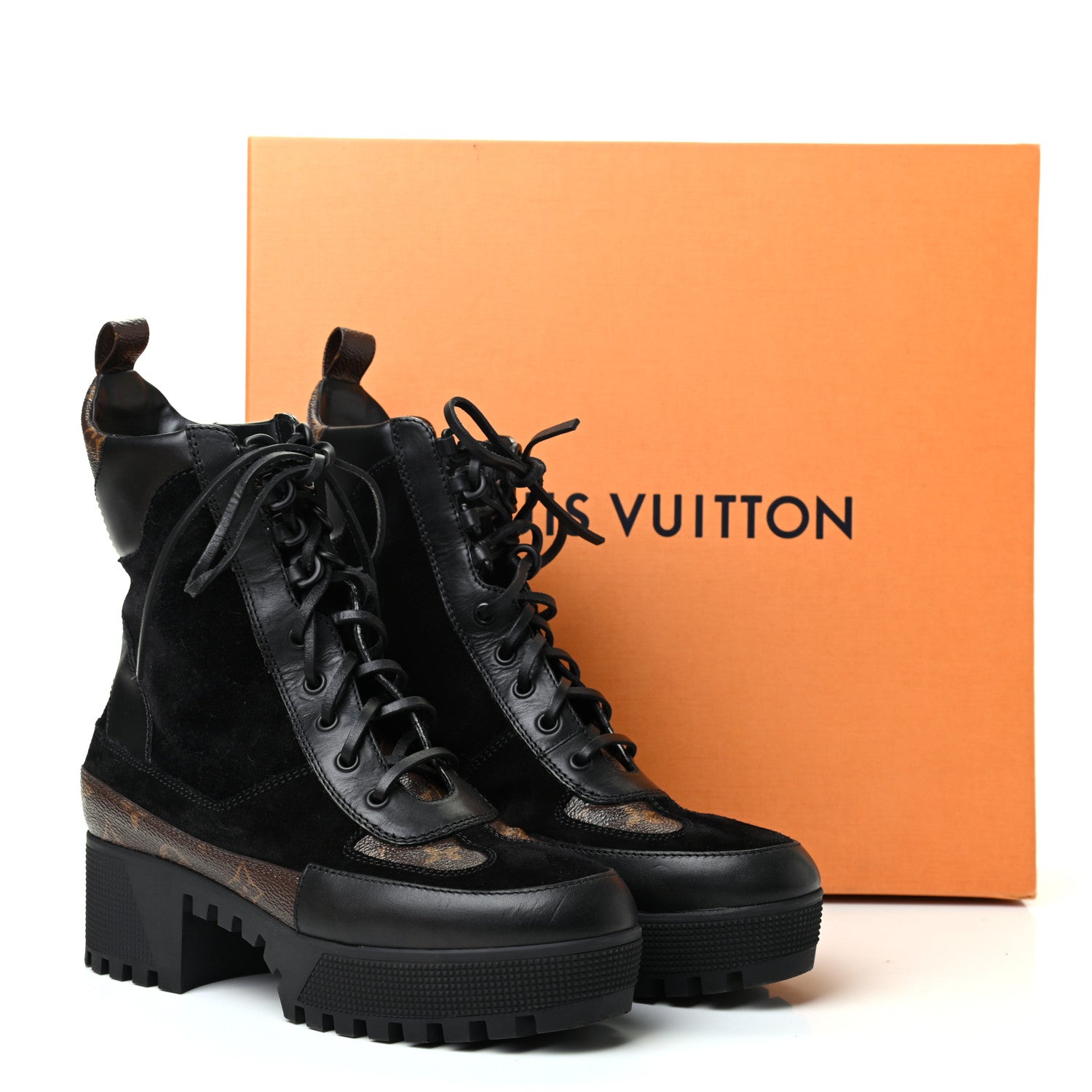 Louis Vuitton Suede Calfskin Monogram Laureate Platform Desert Boots 39 Black 9 of 9
