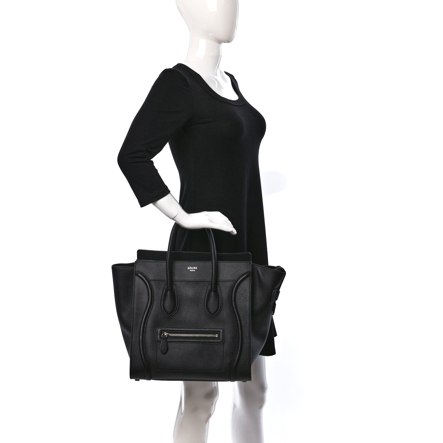 Celine Drummed Calfskin Mini Luggage Black 2 of 8