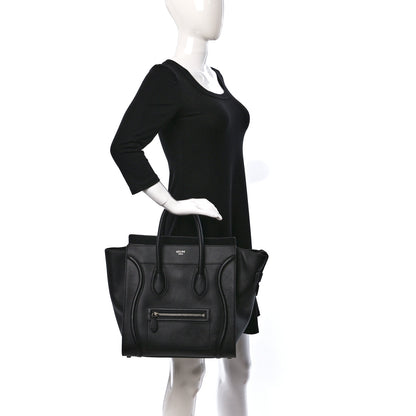 Celine Drummed Calfskin Mini Luggage Black 2 of 8