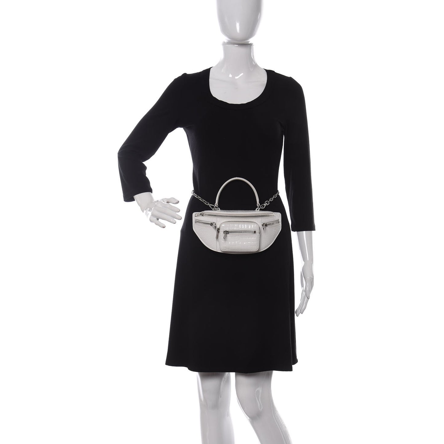 Crocodile Embossed Patent Mini Top Handle Attica Belt Bag White