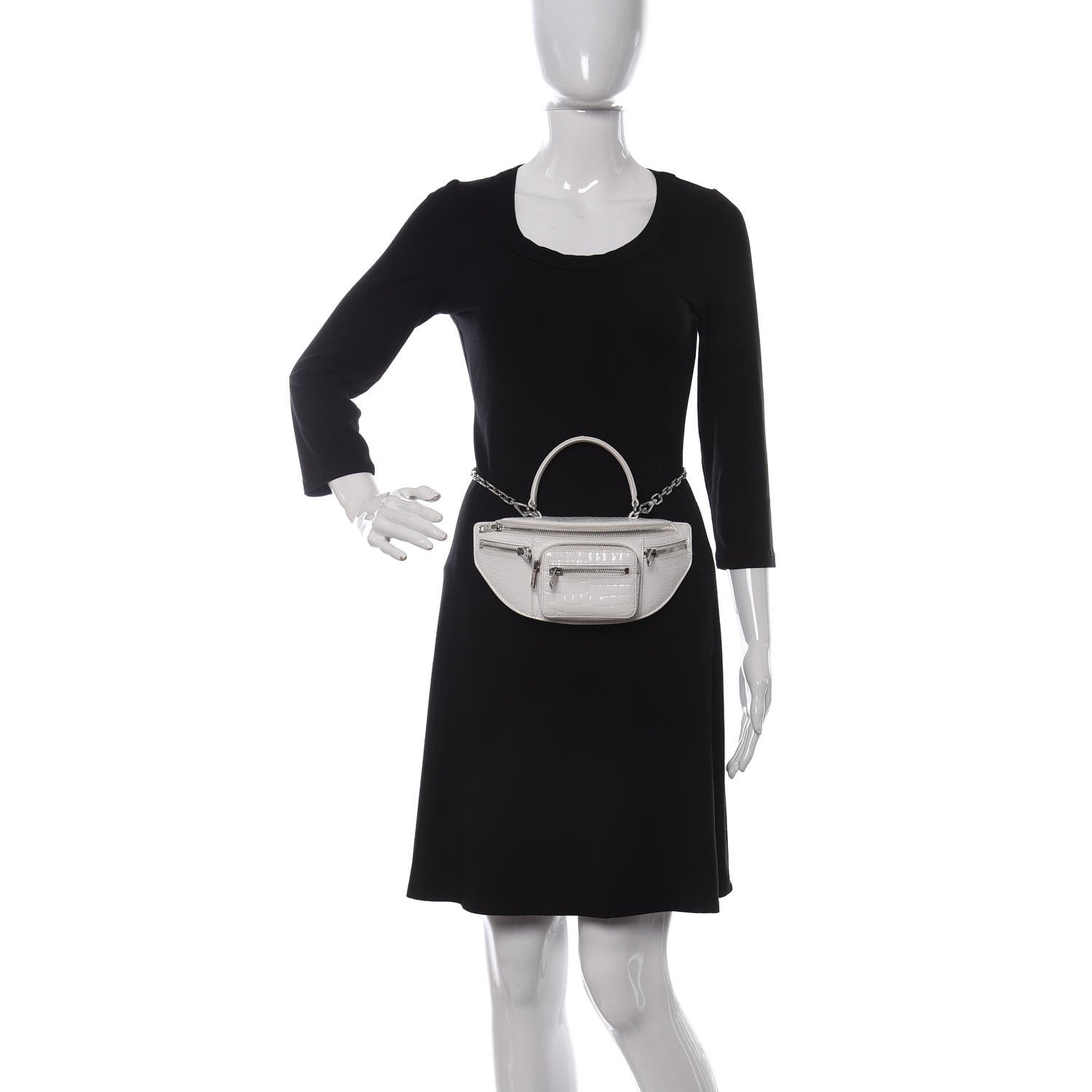 Alexander Wang Crocodile Embossed Patent Mini Top Handle Attica Belt Bag White 2 of 14