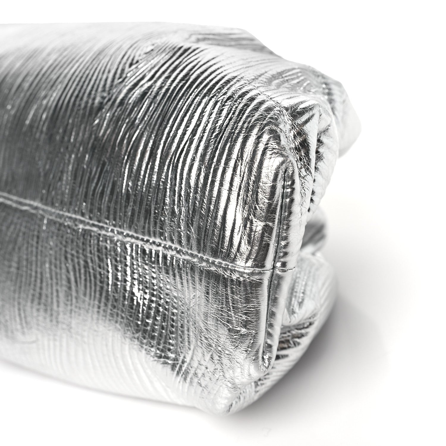 Bottega Veneta Metallic Bark Calfskin Embossed The Pouch Oversized Clutch Silver 9 of 9