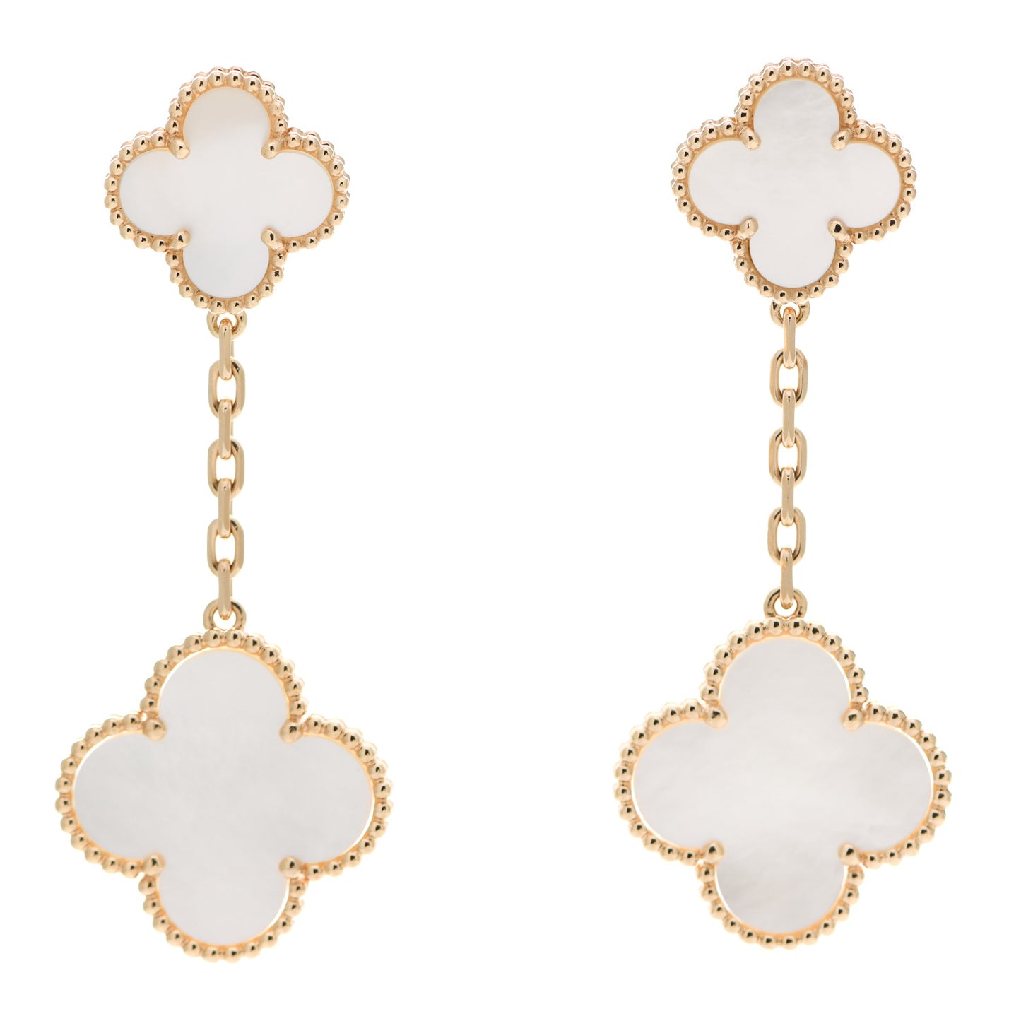 18K Yellow Gold Mother of Pearl Magic Alhambra 2 Motifs Clip-On Earrings