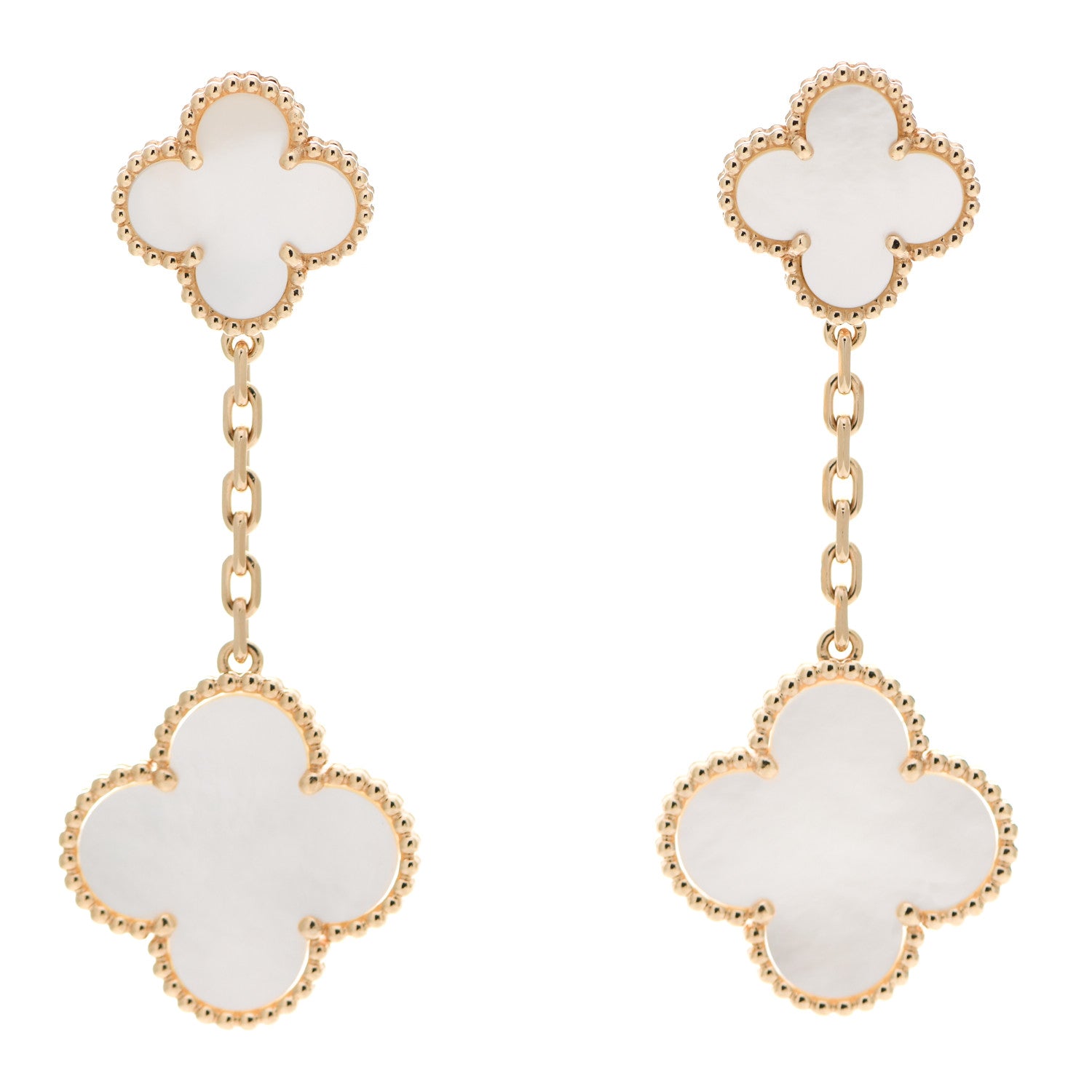 Van Cleef & Arpels 18K Yellow Gold Mother of Pearl Magic Alhambra 2 Motifs Clip-On Earrings 1 of 5